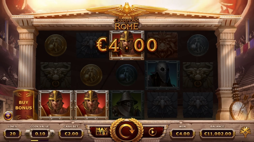 Yggdrasil Champions of Rome slot gameplay main screen