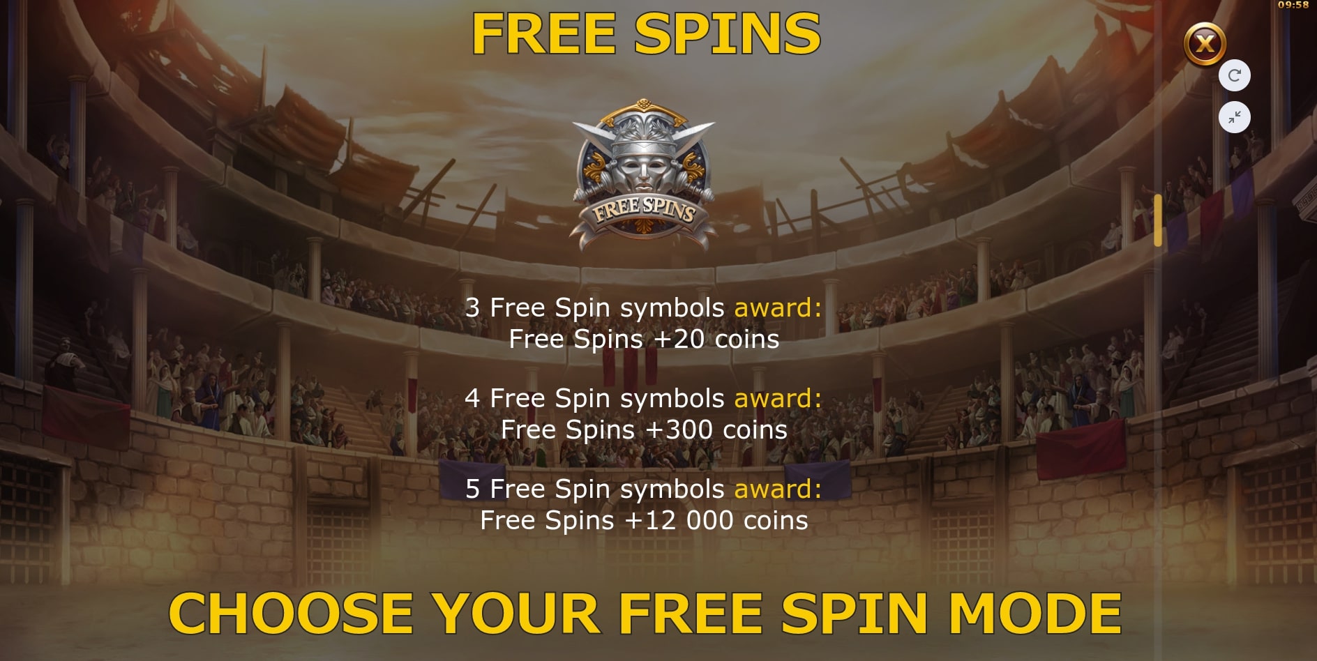 Yggdrasil Gaming Chanpions of Rome free spins bonus payout free spin mode