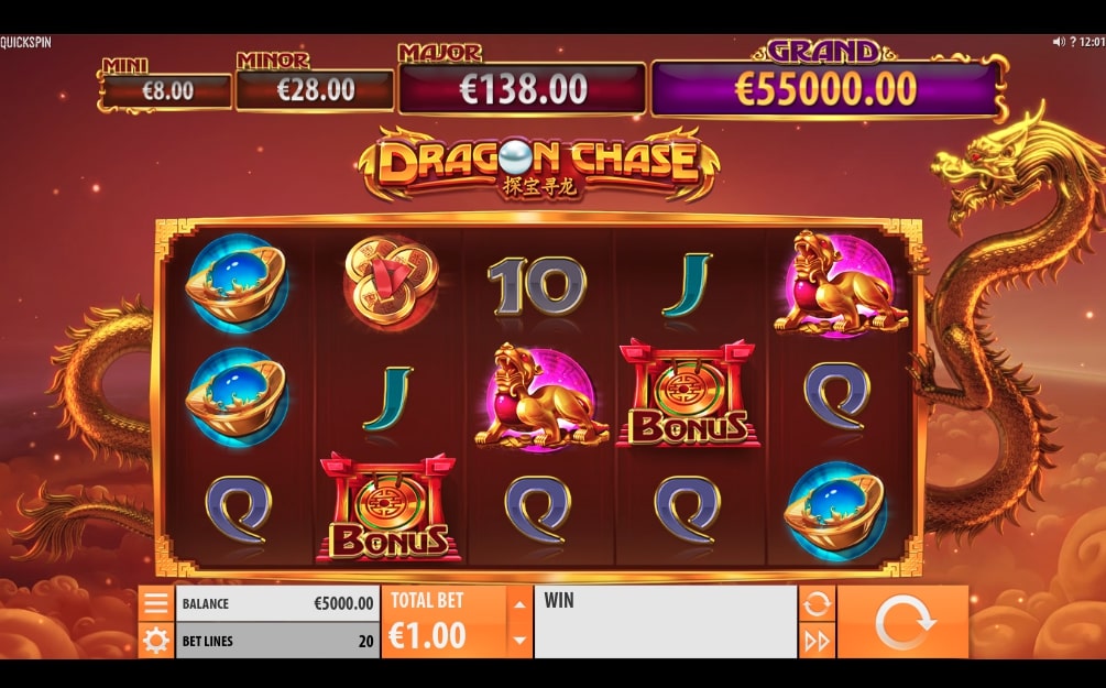 Quickspin Dragon Chase slot game main screen