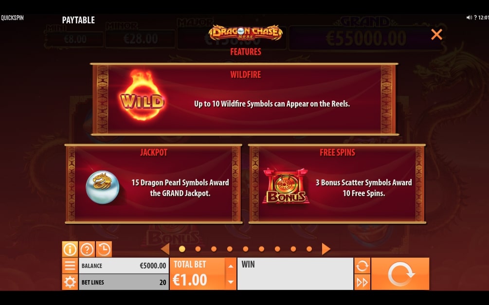 Quickspin Dragon Chase slot game features