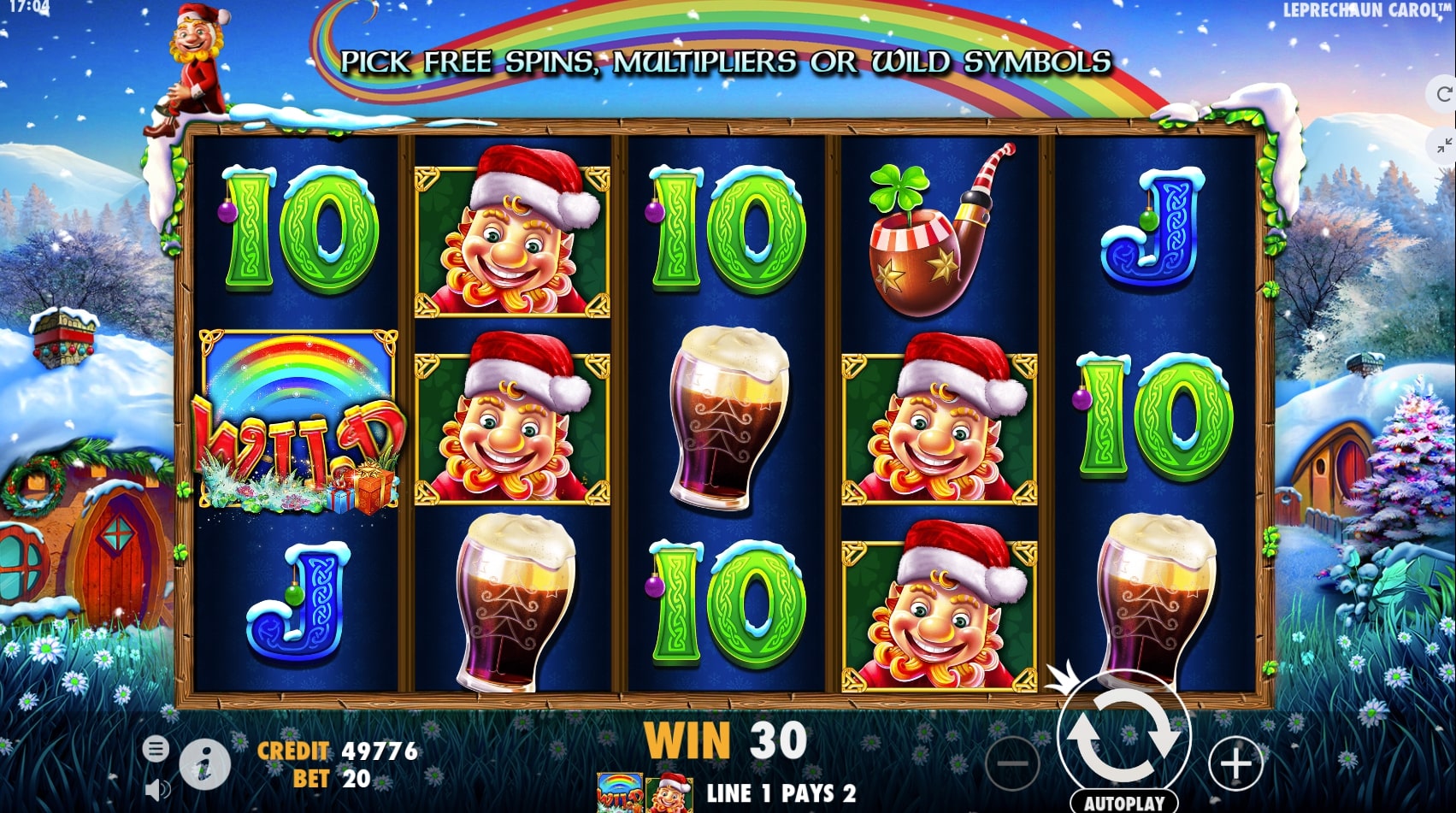 Pragmatic Play Leprechaun Carol slot reels gameplay main screen