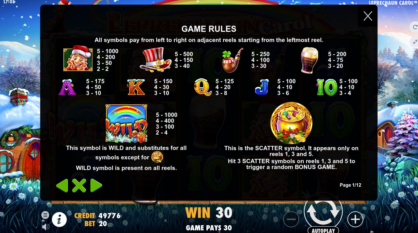 Pragmatic Play Leprechaun Carol slot rules symbols scatter wild