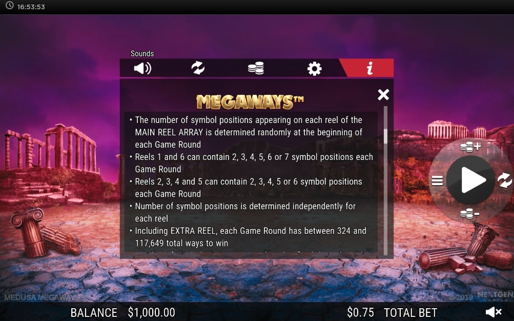 NextGen Gaming Medusa Megaways slot game Megaways feature description