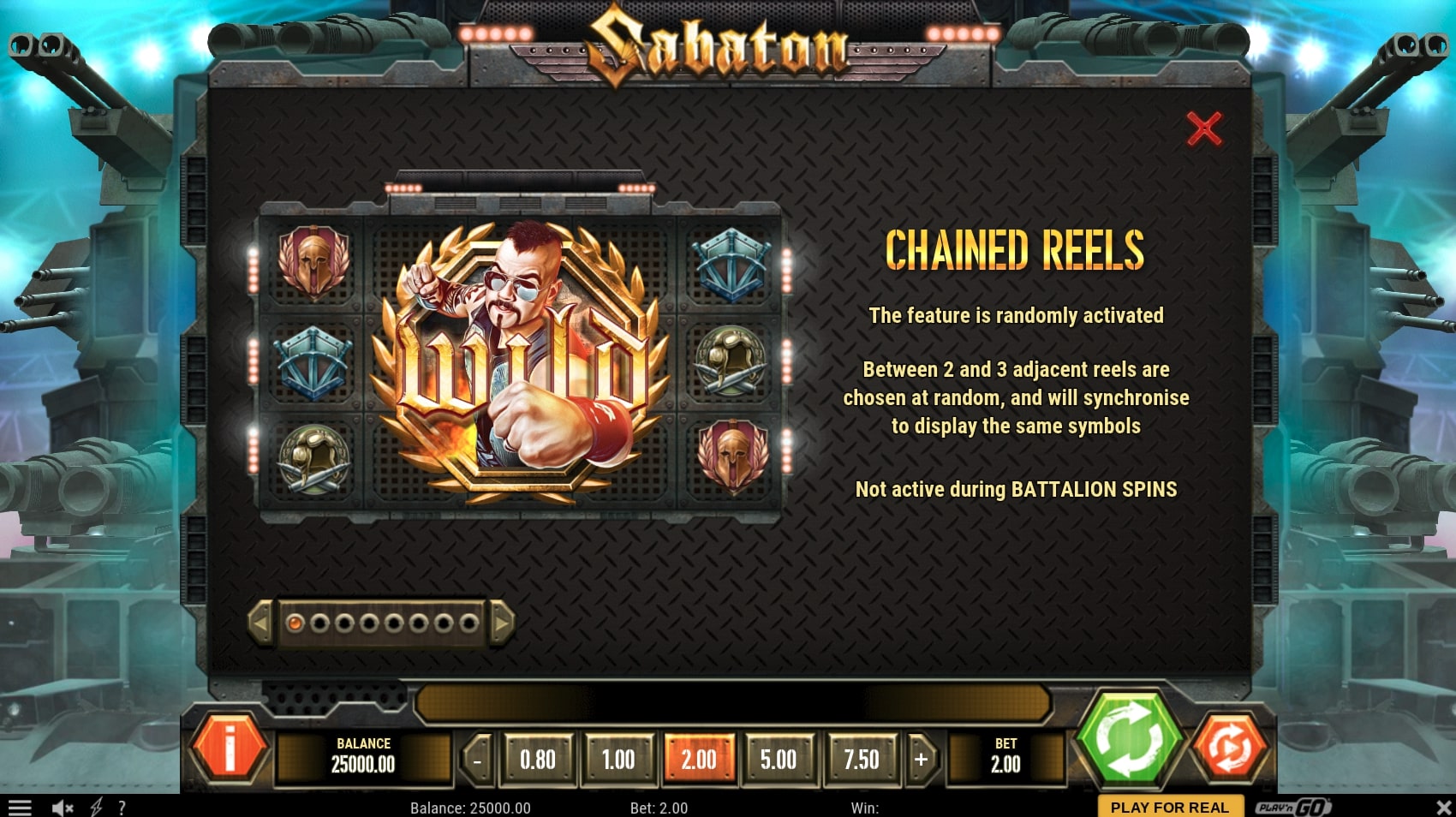 Play N GO Sabaton slot game chained reels bonus feature