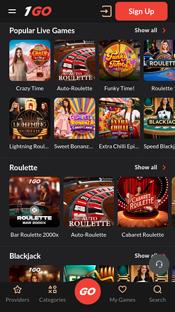1GO Casino Mobile Live Dealer