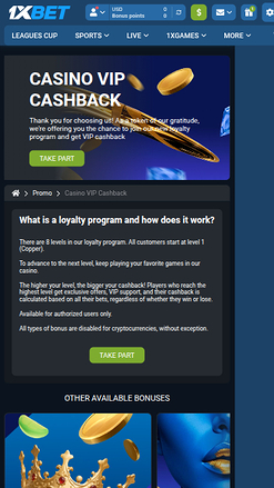 1xBet Casino Mobile VIP Program