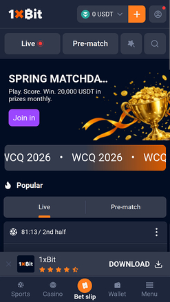 1xBit Casino Mobile Homepage