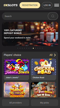 1xSlots Casino Mobile Homepage
