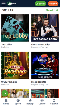 20Bet Casino Mobile Live Dealer