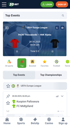 20Bet Casino Mobile Sports