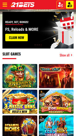 21Bets Casino Mobile Homepage