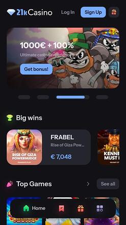 21kCasino Mobile Homepage