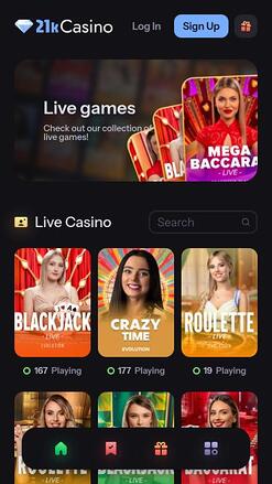 21kCasino Mobile Live Dealer