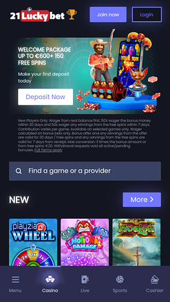 21LuckyBet Casino Mobile Homepage