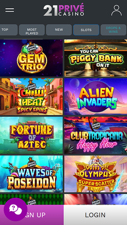 21 Prive Casino Mobile Drops and Wins