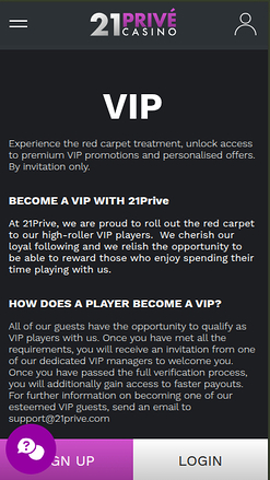 21 Prive Casino Mobile VIP Program