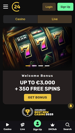 24Casino Mobile Homepage