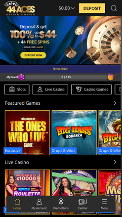 44Aces Casino Mobile Homepage