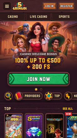 5Gringos Casino Mobile Homepage
