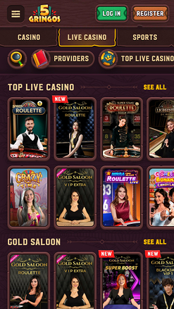 5Gringos Casino Mobile Live Dealer