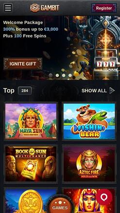 666 Gambit Casino mobile homepage 