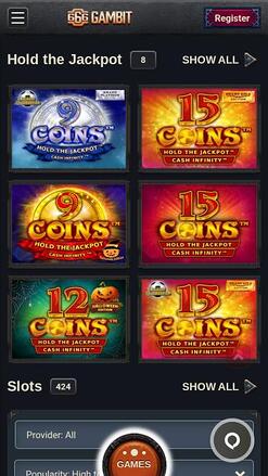 666 Gambit Casino jackpot mobile page 