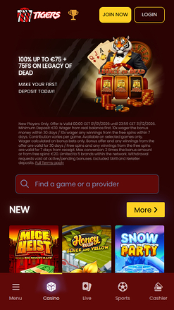 777Tigers Casino Mobile Homepage