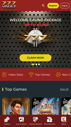 777Vault Casino Homepage Mobile