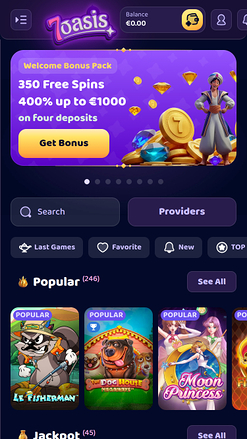 7Oasis Casino Mobile Homepage