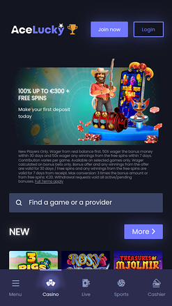 Ace Lucky Casino Mobile Homepage