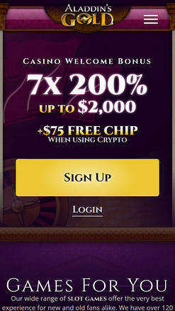 Aladdins Gold Casino Mobile Homepage