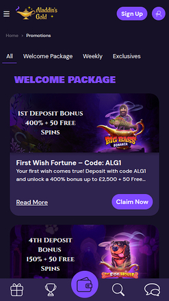 Promotions screenshot of Aladdins Gold Casino for Mobile