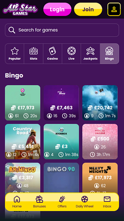 All Star Games Casino Mobile Bingo