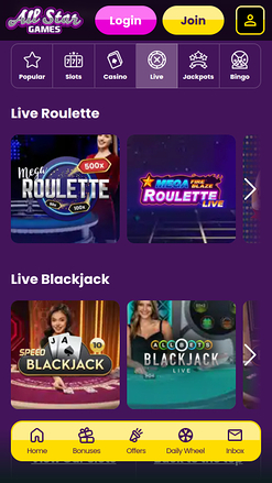 All Star Games Casino Mobile Live Dealer