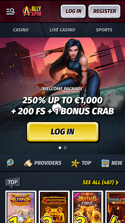 AllySpin Casino Mobile Homepage