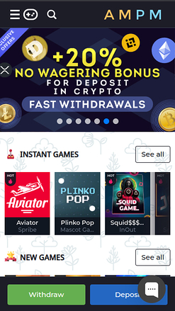 ampm Casino Mobile Homepage