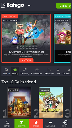 Bahigo Casino Mobile Homepage