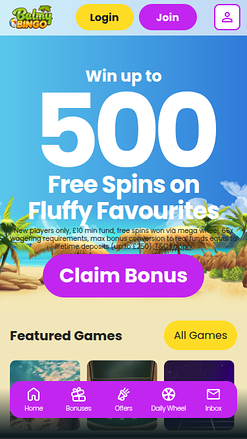 Balmy Bingo Mobile Homepage