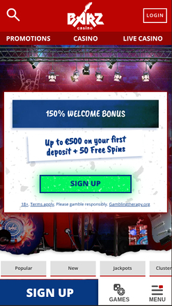 Barz Casino Mobile Homepage