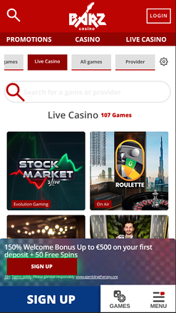 Barz Casino Mobile Live Dealer
