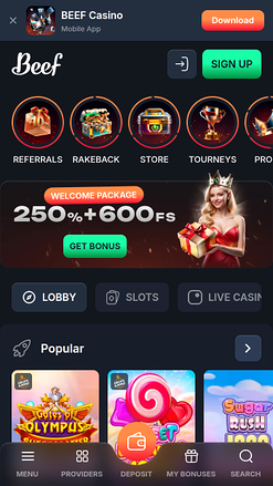 Beef Casino Homepage Mobile
