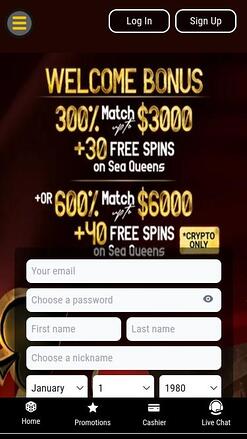 Bella Vegas Casino Mobile Homepage