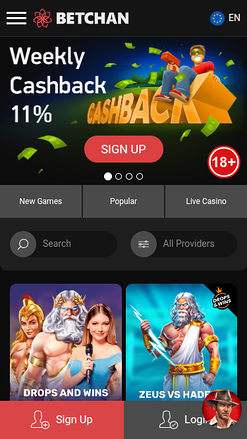 Betchan Casino Mobile Homepage
