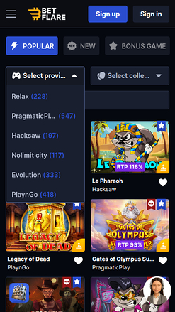 Betflare Casino Mobile Game Developers