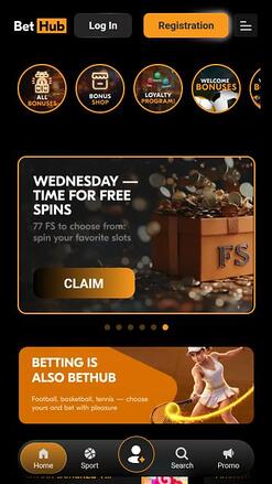 BetHub Casino mobile homepage