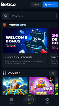 Betico Casino Mobile Homepage