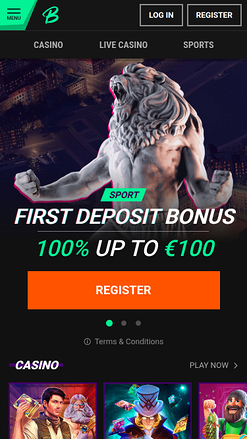 Betinia Casino Mobile Homepage