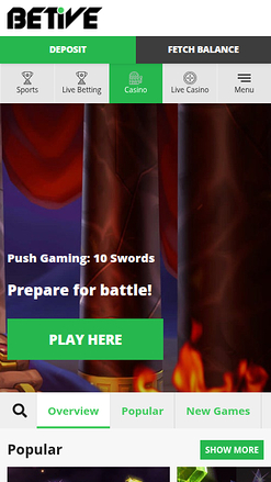 Beitve Casino Mobile Homepage