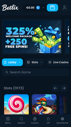 Betlix Casino Mobile Homepage