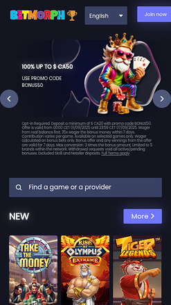 Betmorph Mobile Homepage